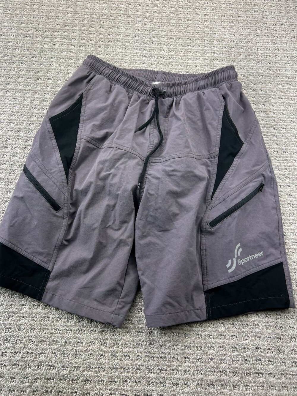 SPORTNEER Biking Shorts Men Large L Gray Padded Cycling Short Bicycle Gear